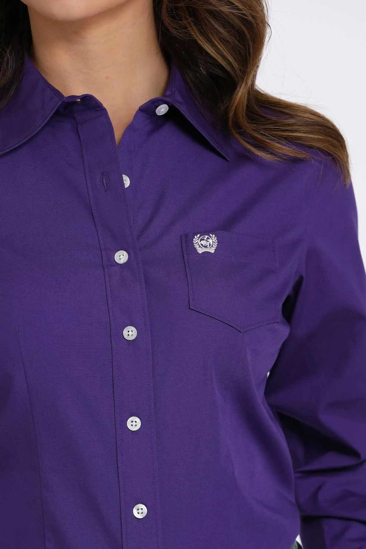 Cinch Women's L/S Solid Purple Western Button Down Shirt Light Trend
