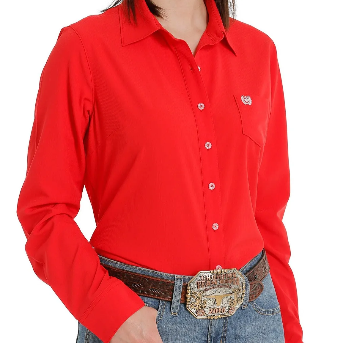 Cinch Women's L/S Solid Red Arenaflex Western Button Down Shirt AllDay Comfort Holiday Wear