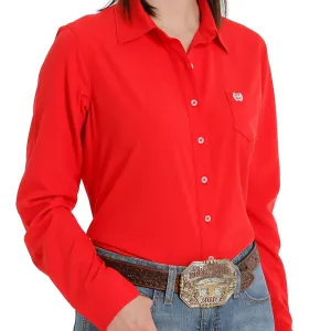 Cinch Women's L/S Solid Red Arenaflex Western Button Down Shirt Fresh Outfit Comfortable Stretch