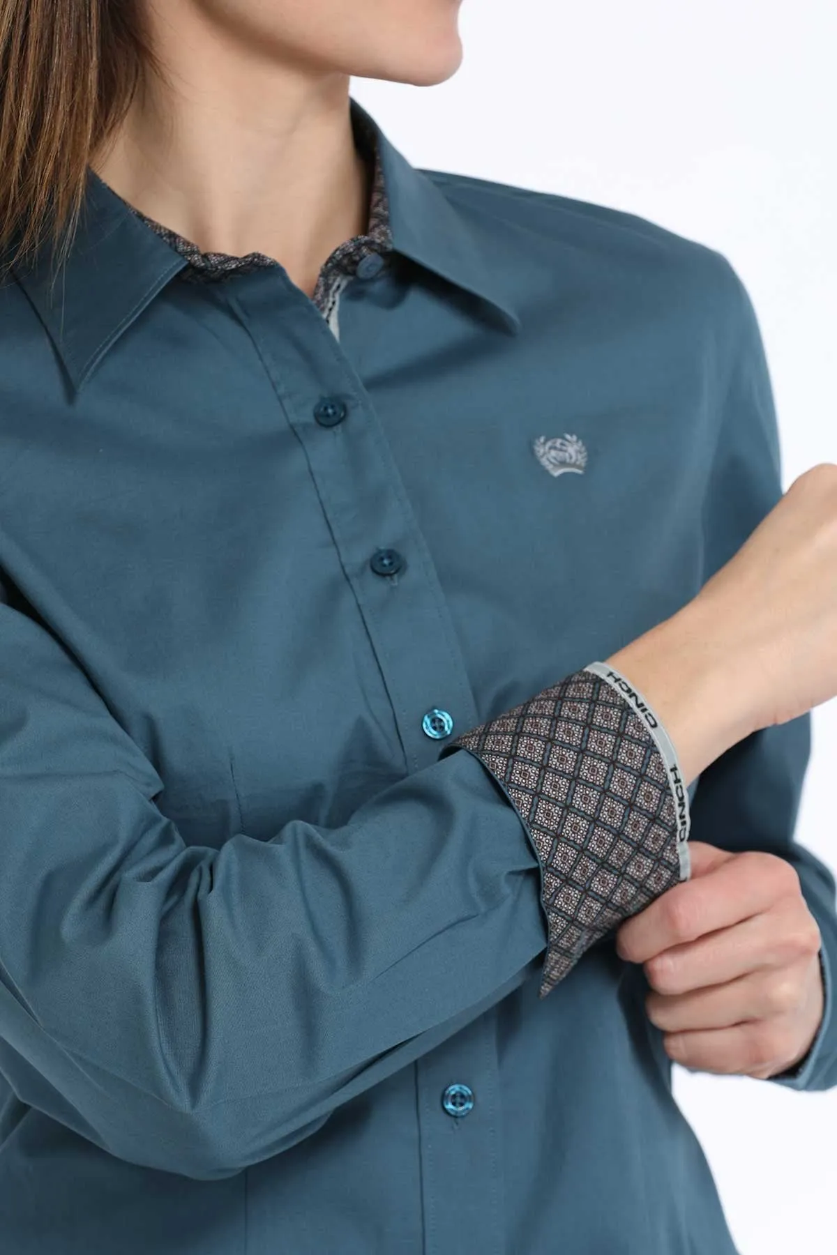 Cinch Women's L/S Solid Teal Western Button Down Shirt Casual and cool proper length