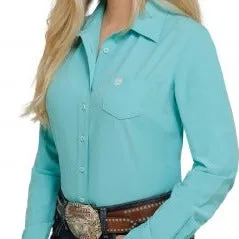 Seasonal Casual Cinch Women's L/S Solid Turquoise Arenaflex Western Button Down Shirt