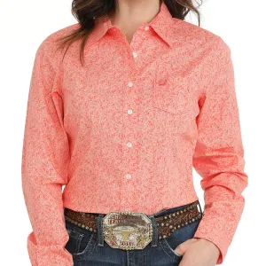 Cinch Women's L/S Stretch Paisley Western Button Down Shirt in Coral Playful Design