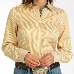 Effortless Comfort Design Cinch Women's L/S Tencel Gold & White Striped Western Button Down Shirt