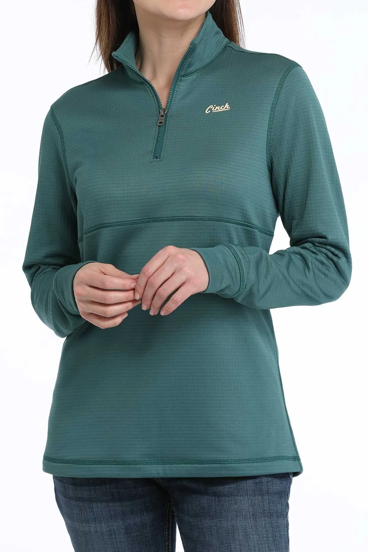 Quick-Dry Tech Cinch Women's Solid Green 1/4 Zip Pullover Sweatshirt