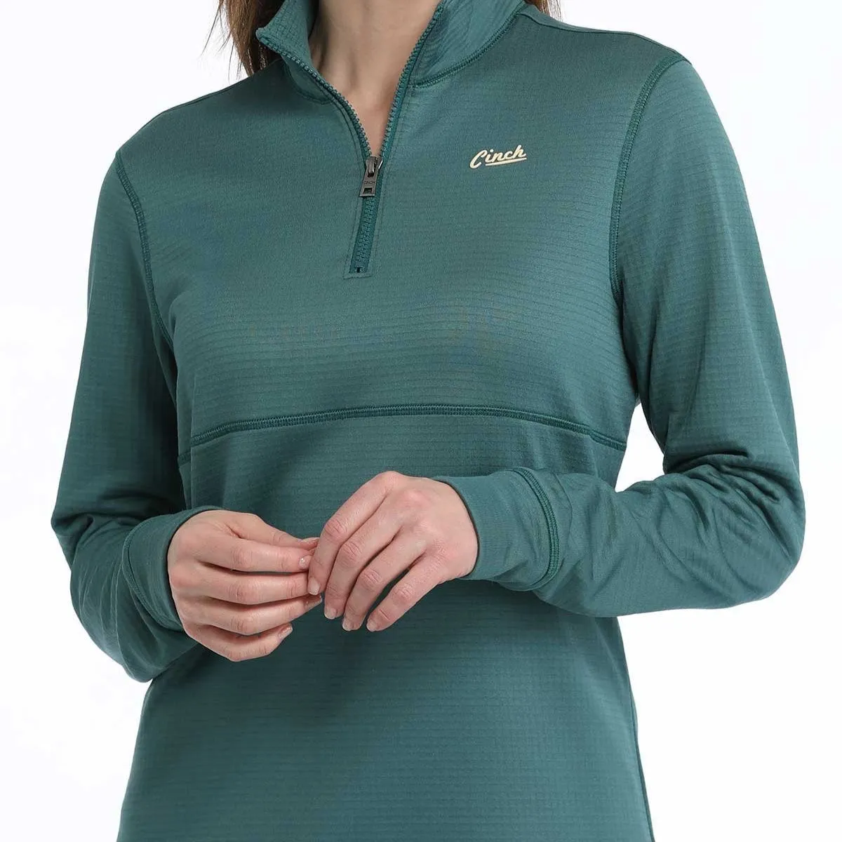 Cinch Women's Solid Green 1/4 Zip Pullover Sweatshirt Bar Night Travel Friendly