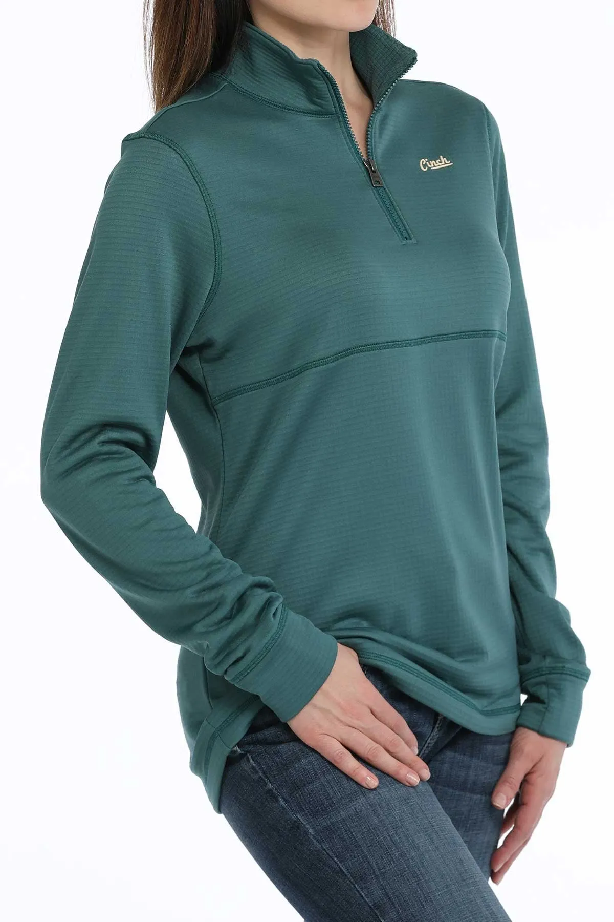 Cinch Women's Solid Green 1/4 Zip Pullover Sweatshirt product sale