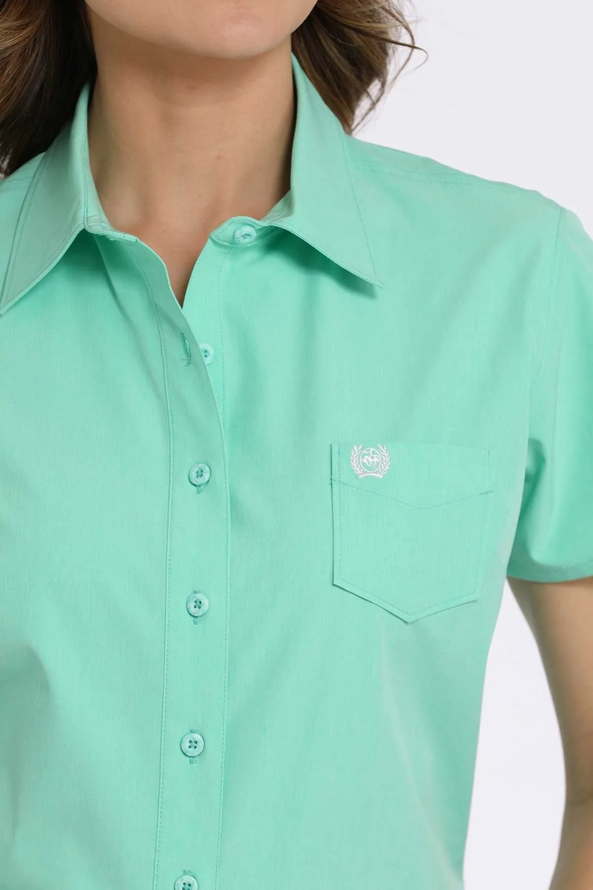 Cinch Women's S/S Arenaflex Solid Green Western Button Down Shirt Basic Wear Essential Wear