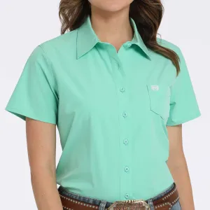 Cinch Women's S/S Arenaflex Solid Green Western Button Down Shirt Classic Fit