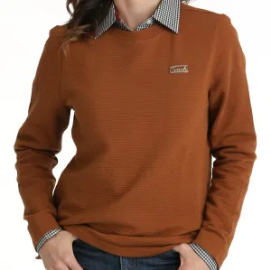 Cinch Women's Textured Pullover Sweatshirt in Copper snap buttoned Fashion Layering