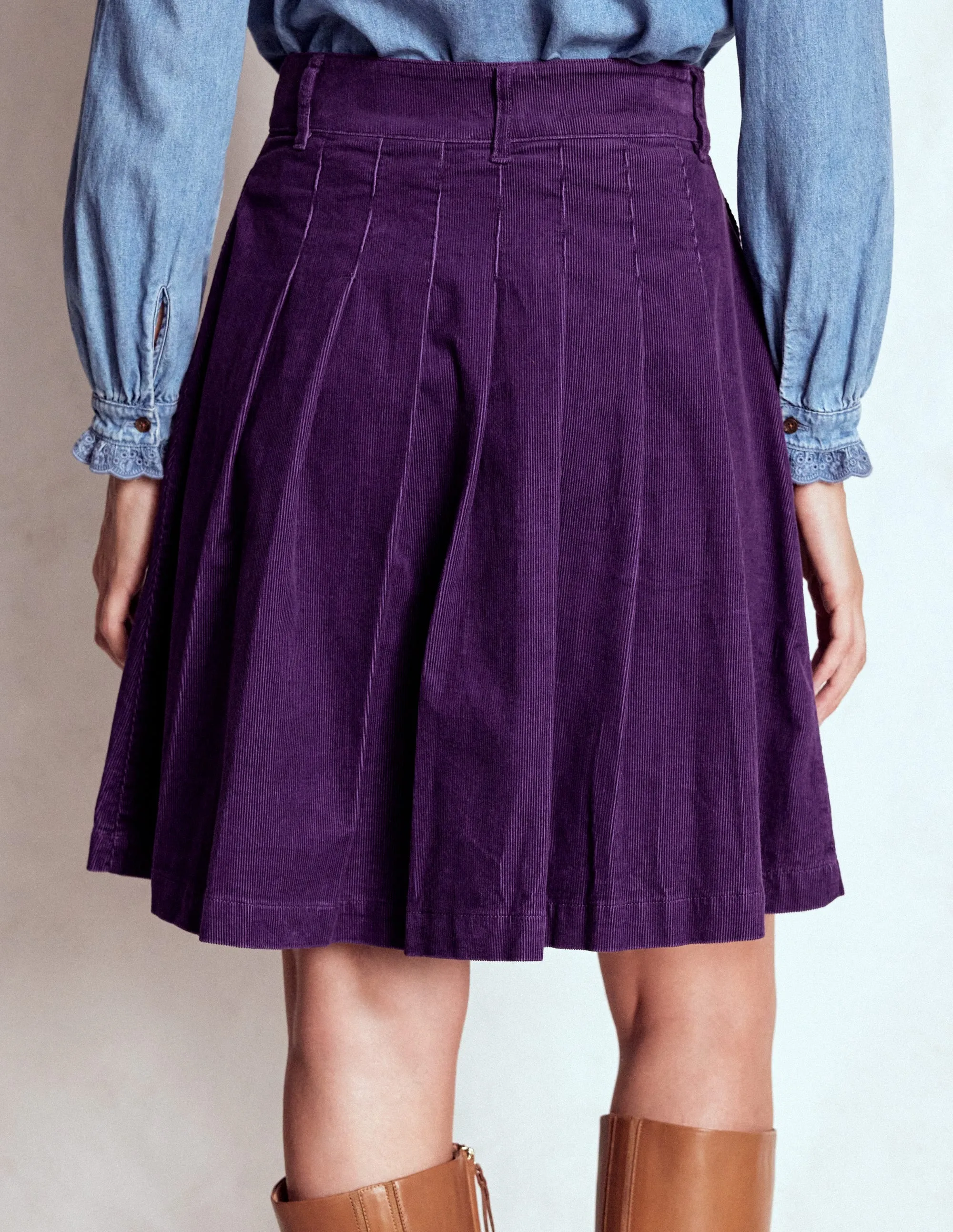 Pleated Cord Skirt-Mystic Purple High Elasticity Material