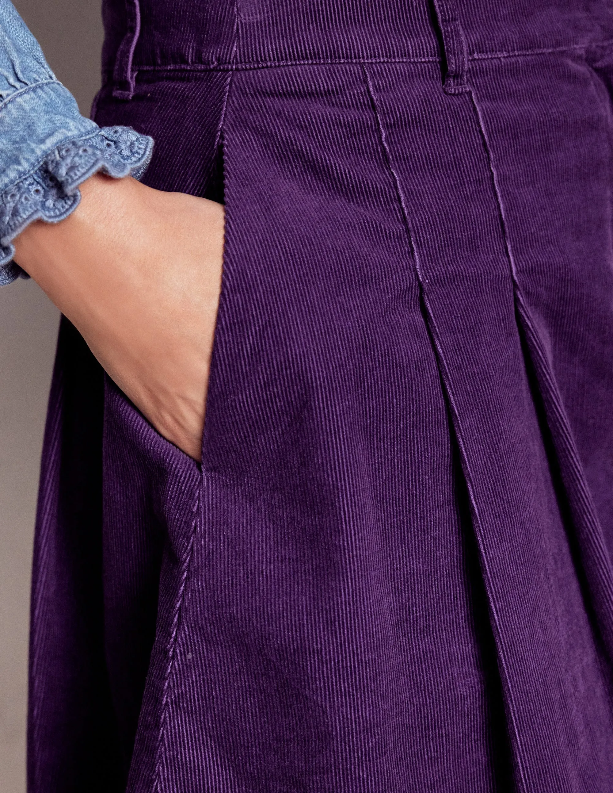 Pleated Cord Skirt-Mystic Purple ruffle trim Linen blend