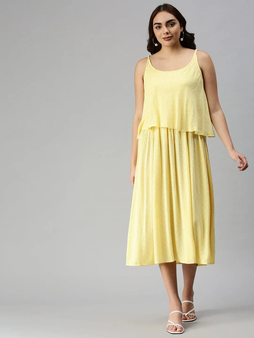 Pop Texture Soft Composition Women's Shoulder Straps Self Design Maxi Yellow Dress