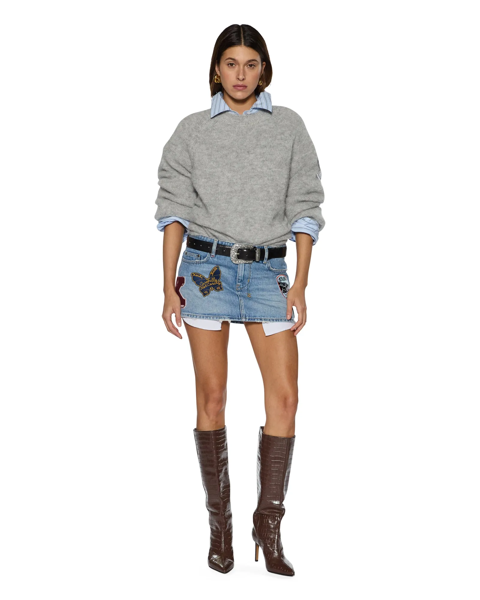 MICRO MINI SKIRT HORIZON PATCH Suede Feel Cool Details
