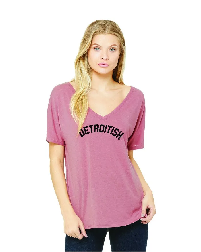 Ink Detroit Detroitish Women's slouchy v-neck t-shirt - Mauve Stretchable Fabric