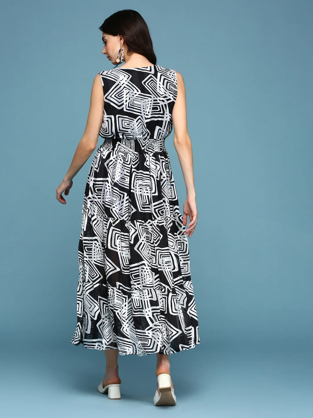 Simple Touch Smooth Edge Women's Black Floral Chiffon A-Line Midi Dress