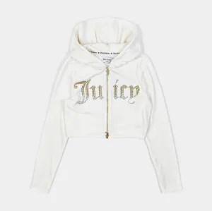 Ombre Big Bling Velour Zip Up Womens Hoodie (White) appropriate for sunny days Limited Edition