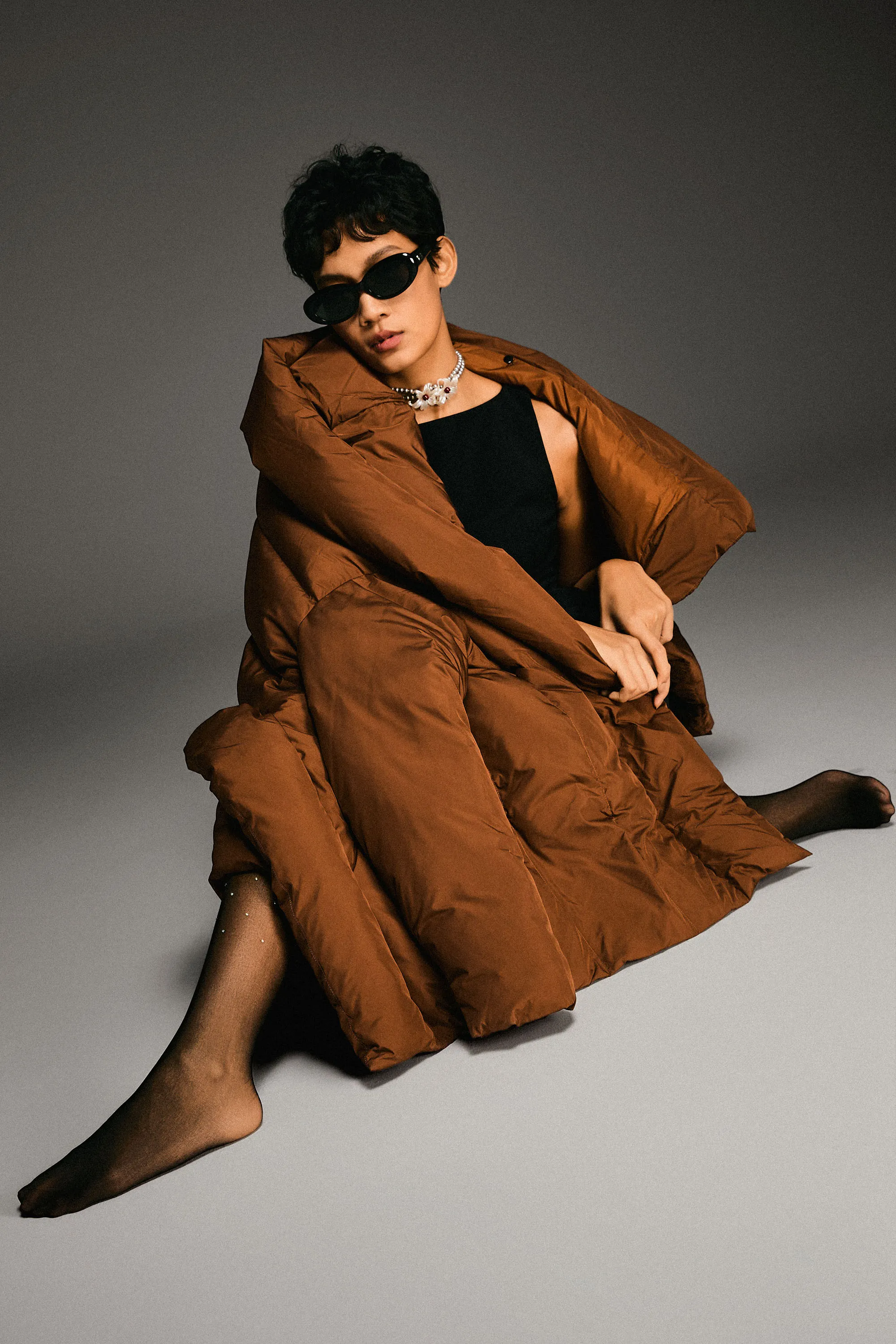 Cloak Puffer Down Coat Adjustable Hem Cords Casual Fit Silhouette