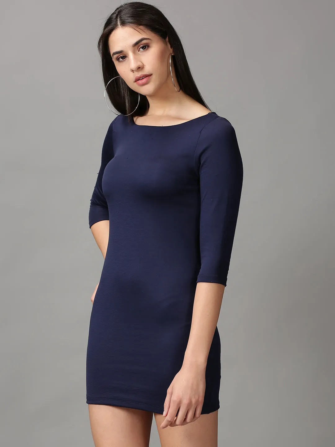 Women's Navy Blue Fit & Flare Mini Dress Pure Shape