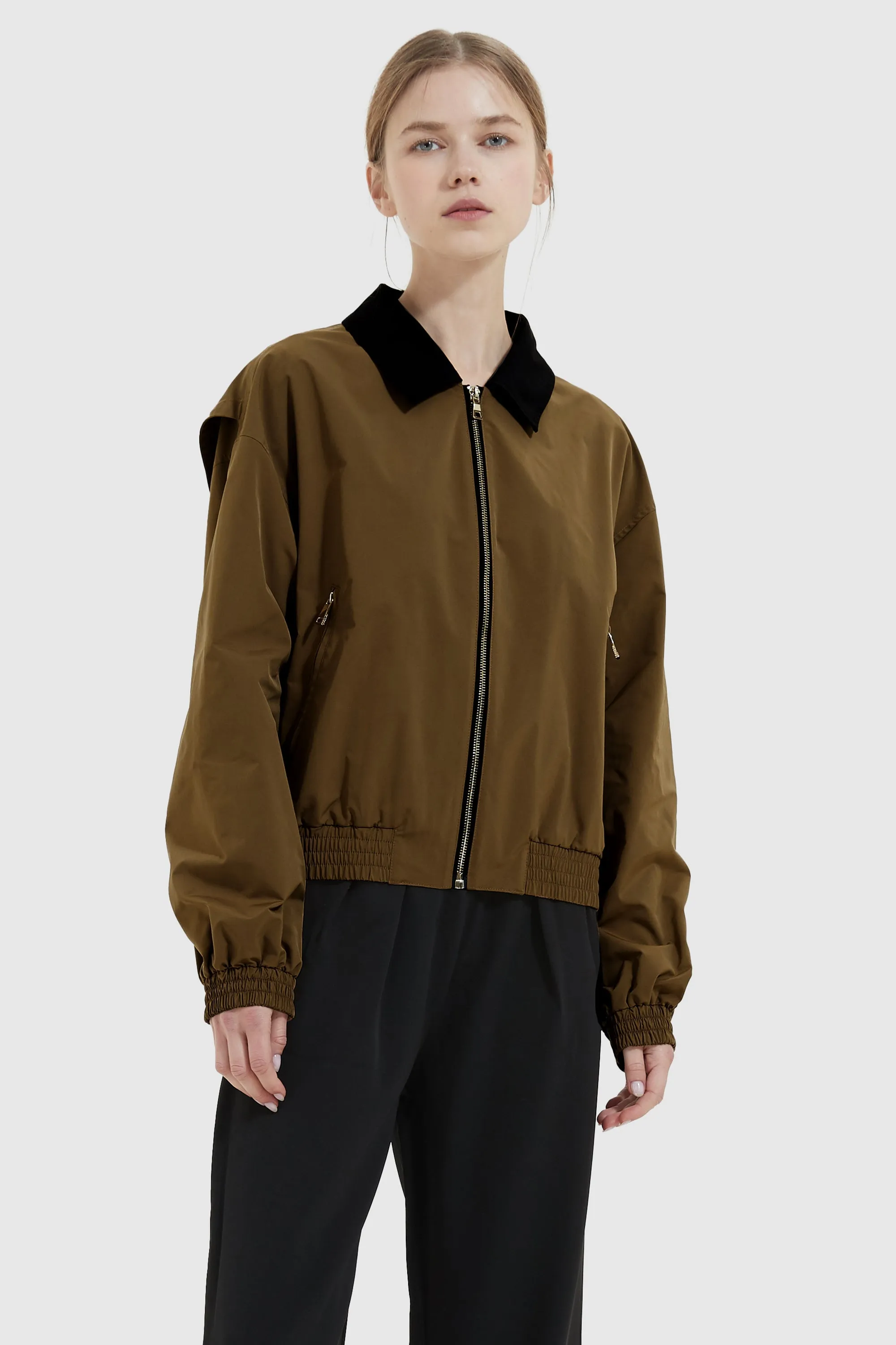 Reinforced Hems Affordable Fashion Collared Bomber Jacket