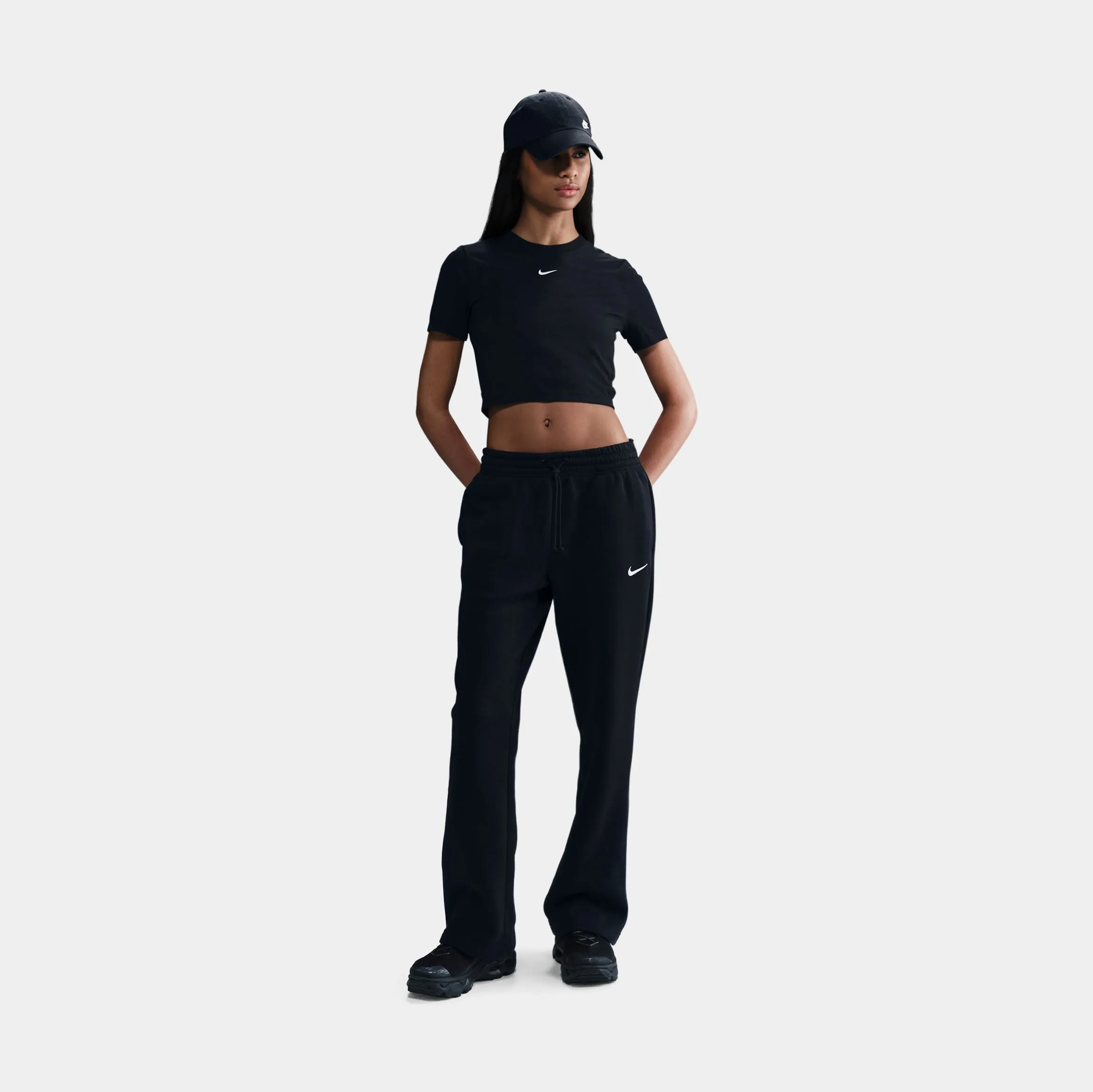 DoubleLayeredKnees Travel Friendly Phoenix Fleece Open Hem Womens Sweatpants (Black)