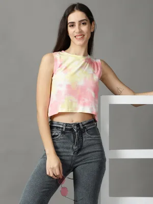 Women's Multi Tie and Dye Print Crop Top Light Stretch No Shrink Fabric