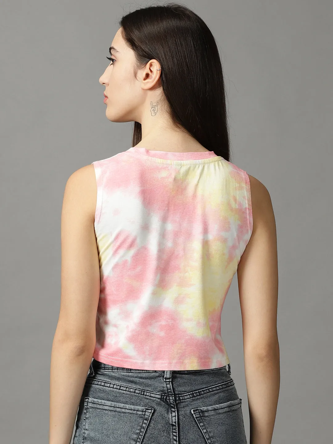 Women's Multi Tie and Dye Print Crop Top Modern Comfort Style