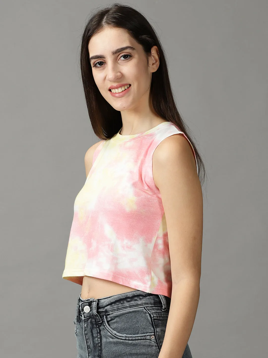 High-End Quality Abstract print Women's Multi Tie and Dye Print Crop Top