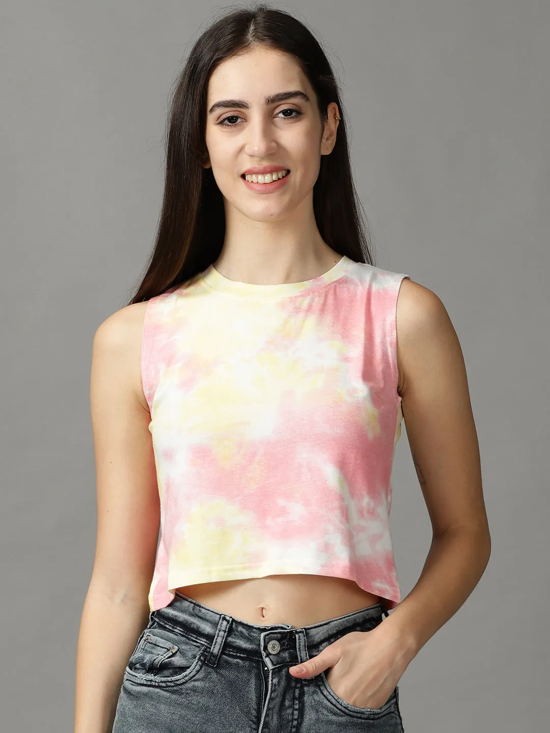 Stylish Day Wear Women's Multi Tie and Dye Print Crop Top