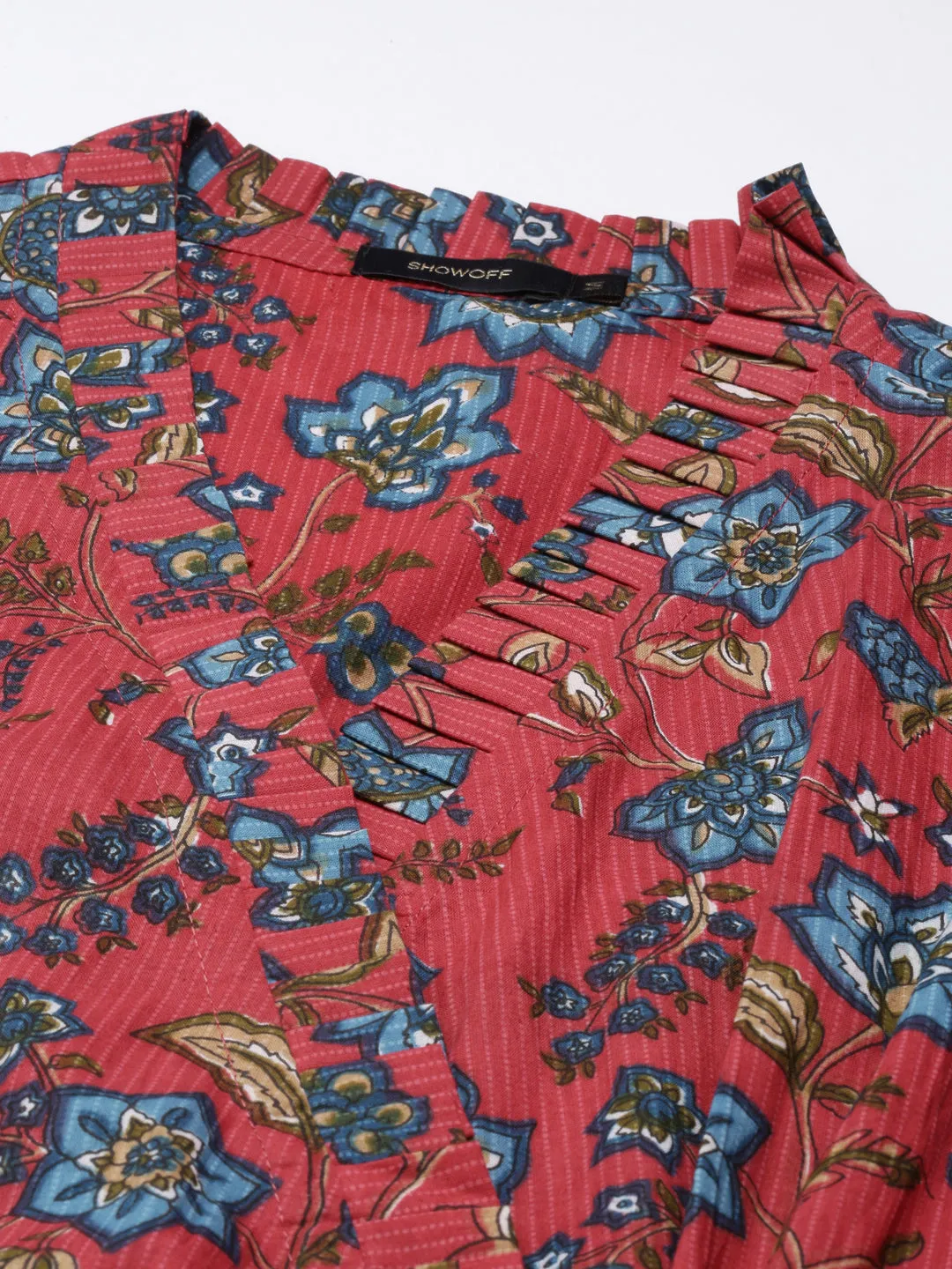 Contemporary Style Women's Fuchsia Floral Printed V-Neck Sleeveless Wrap Dress With Belted