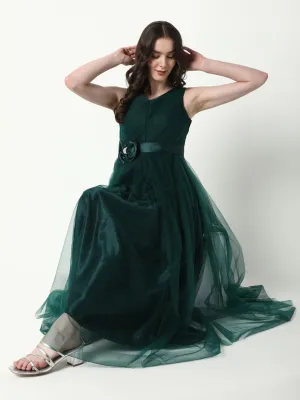 Summer Air Women's Solid Green Gown Dress