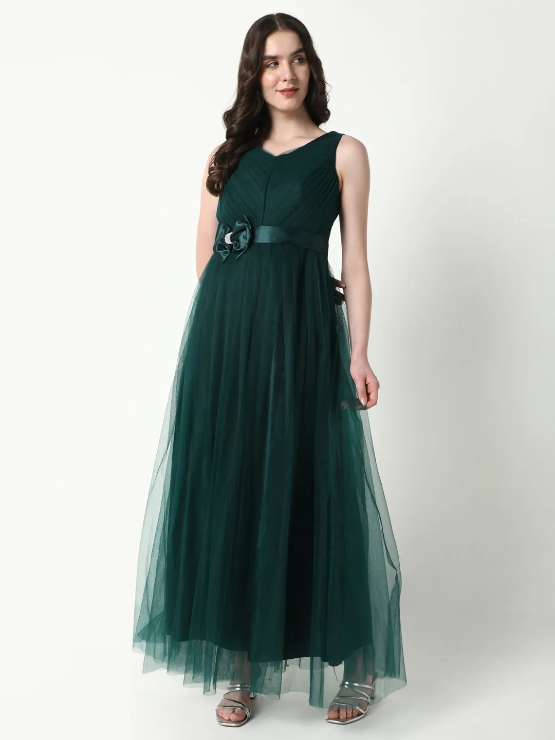 Women's Solid Green Gown Dress UV-Resistant