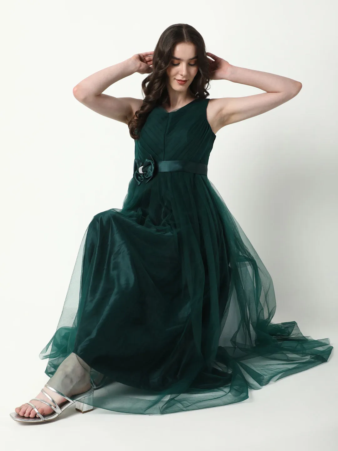 Summer Air Women's Solid Green Gown Dress