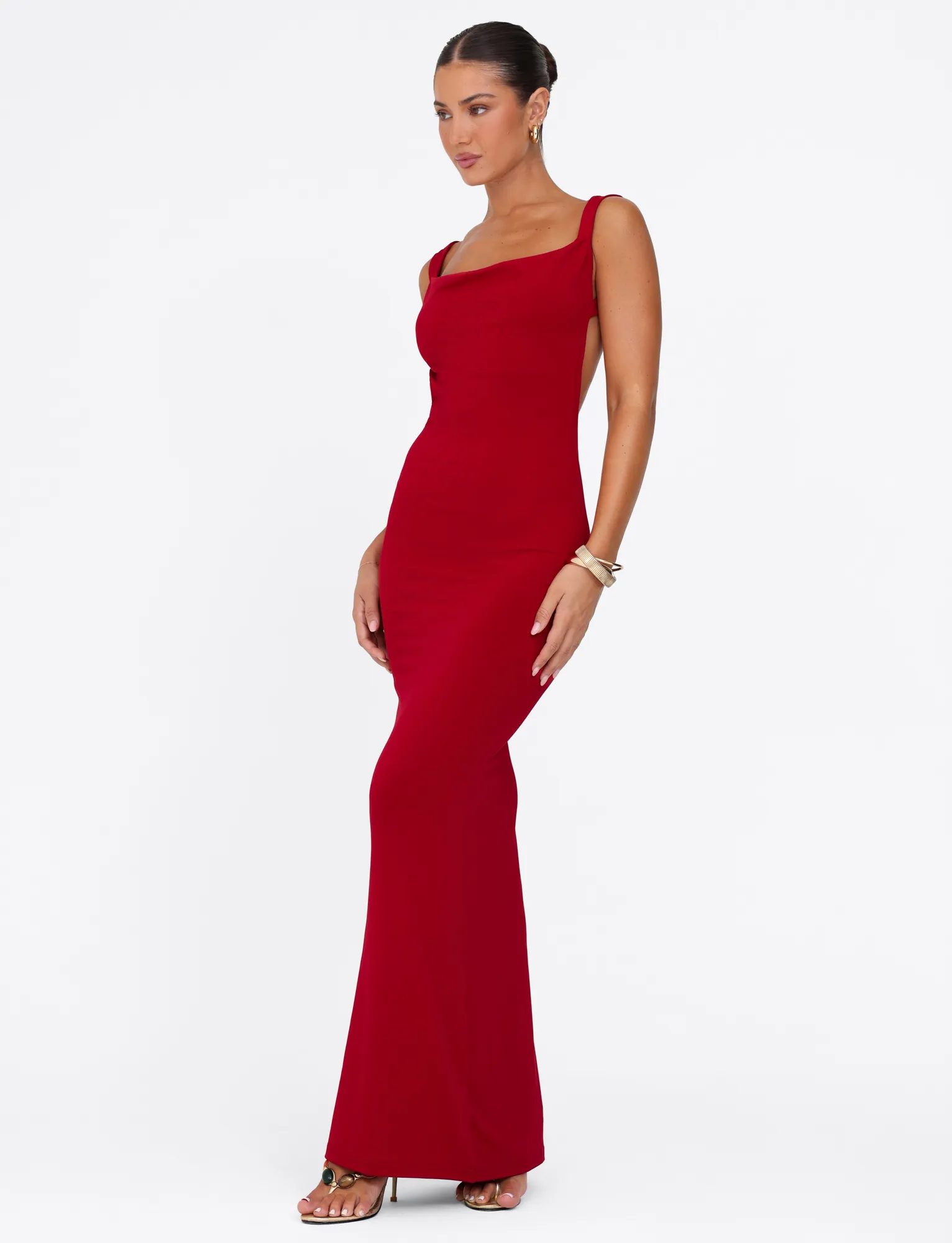 Metallic-Shine Harmonious Layers MORANA MAXI DRESS - RED