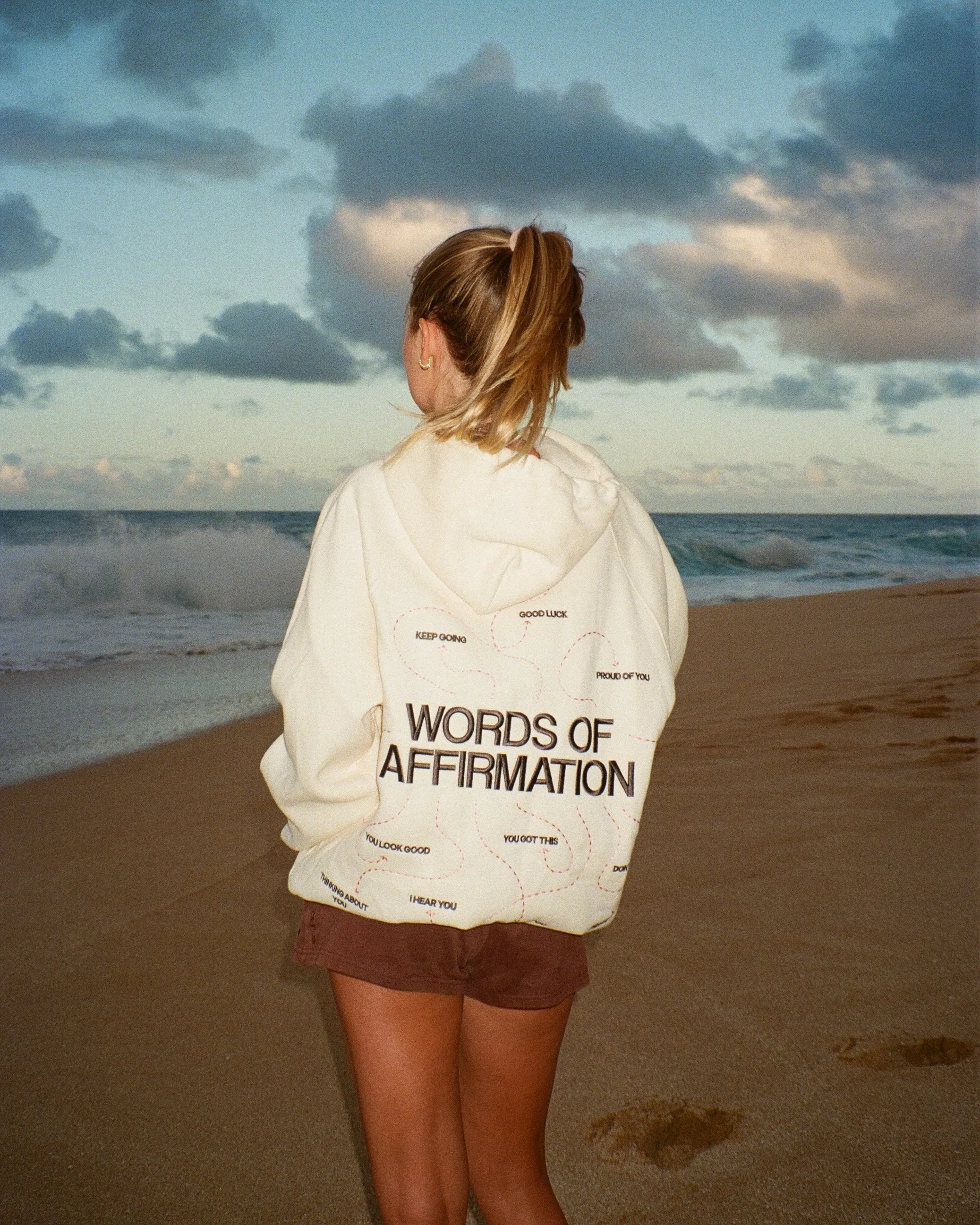 swimming suitable "Words of Affirmation" Oversized Lux Hoodie in Cream