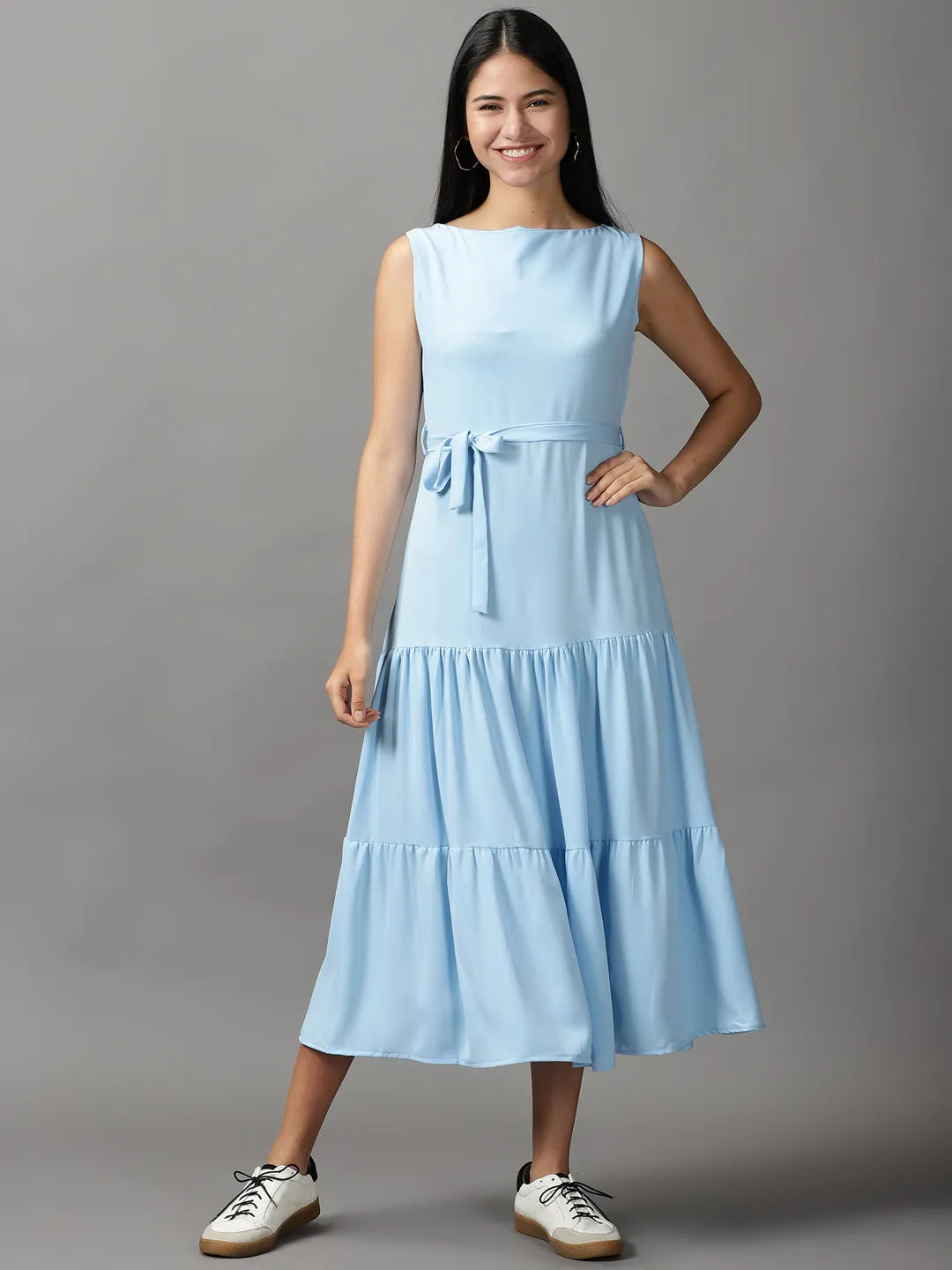 Soft Air Women's Blue Georgette Fit and Flare Dress