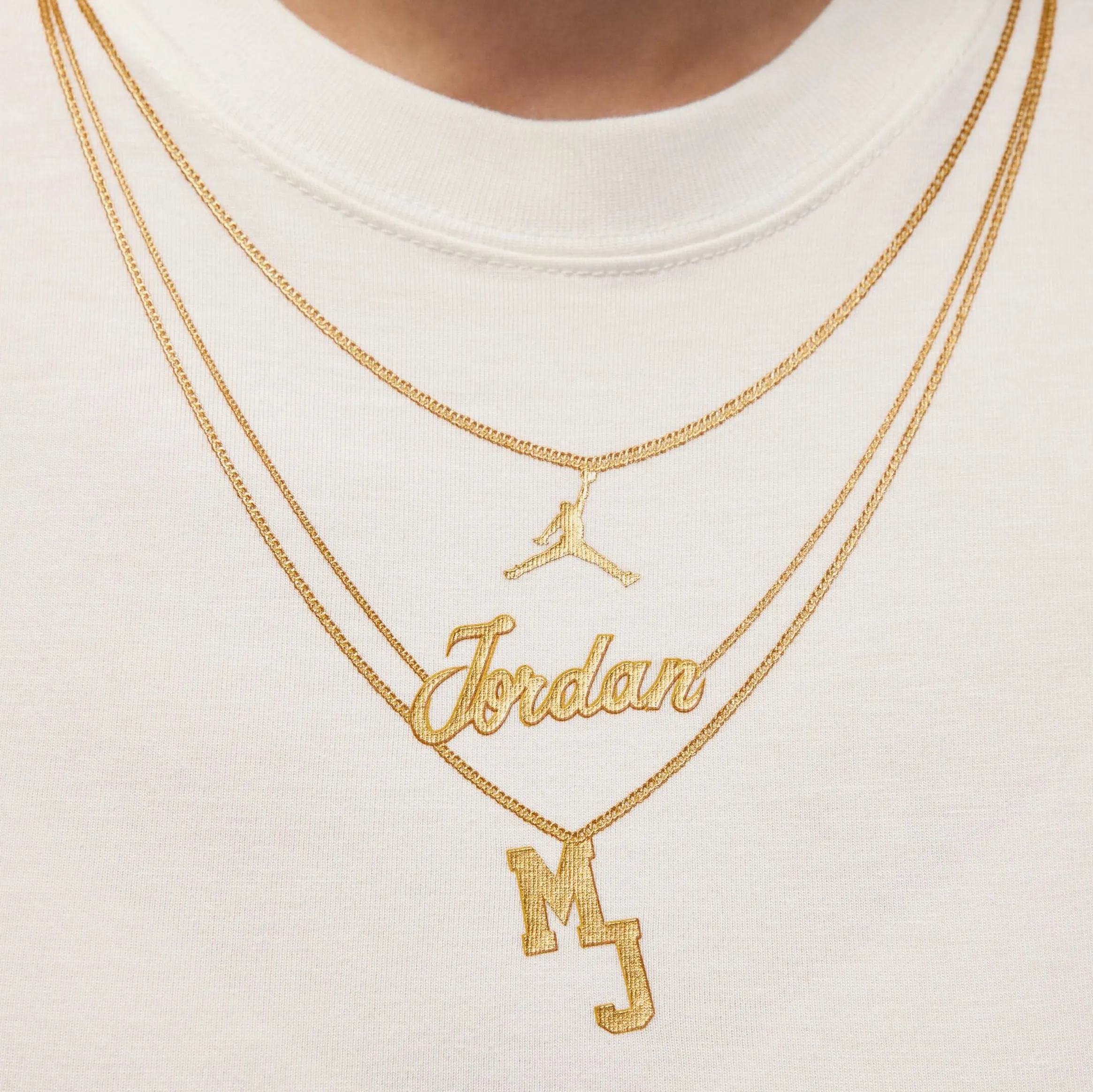 Organic Cotton MJ Necklace Graphic Womens Short Sleeve Shirt (White/Gold)