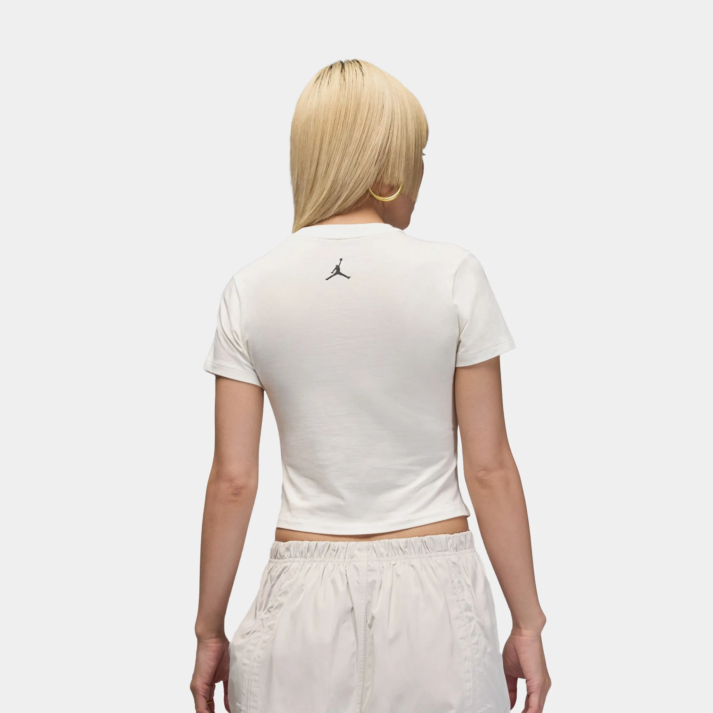 Soft Knit SoftenedEdges MJ Necklace Graphic Womens Short Sleeve Shirt (White/Gold)