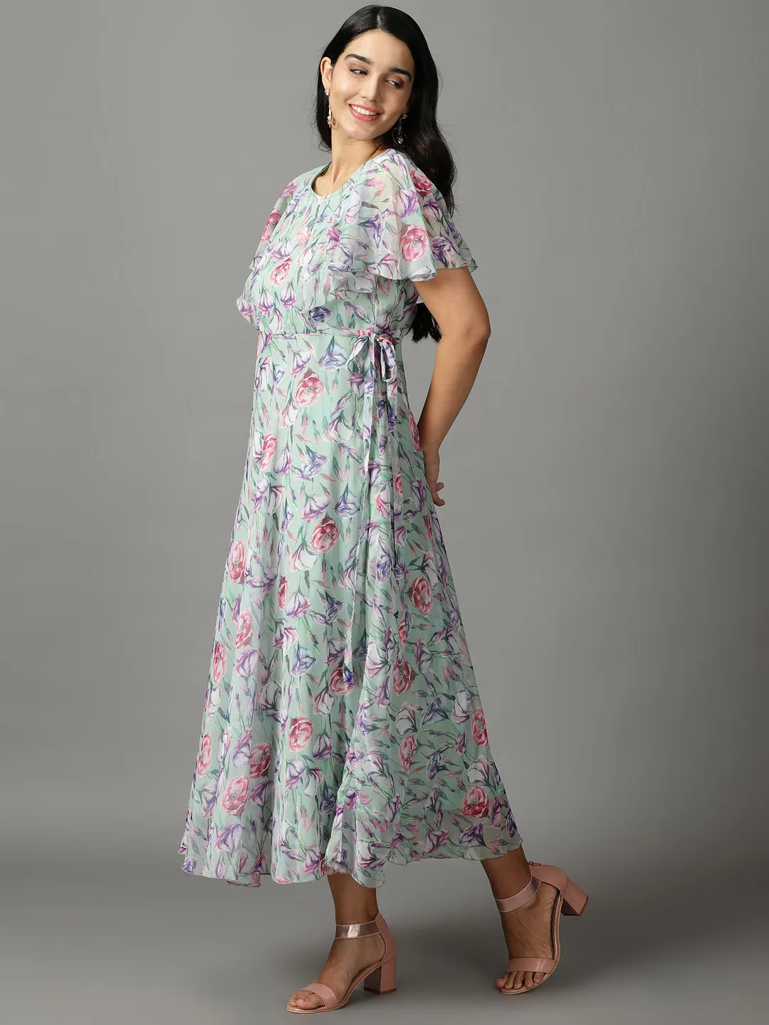 Curvy Glam everyday staple Women's Green Floral Printed Maxi Dress