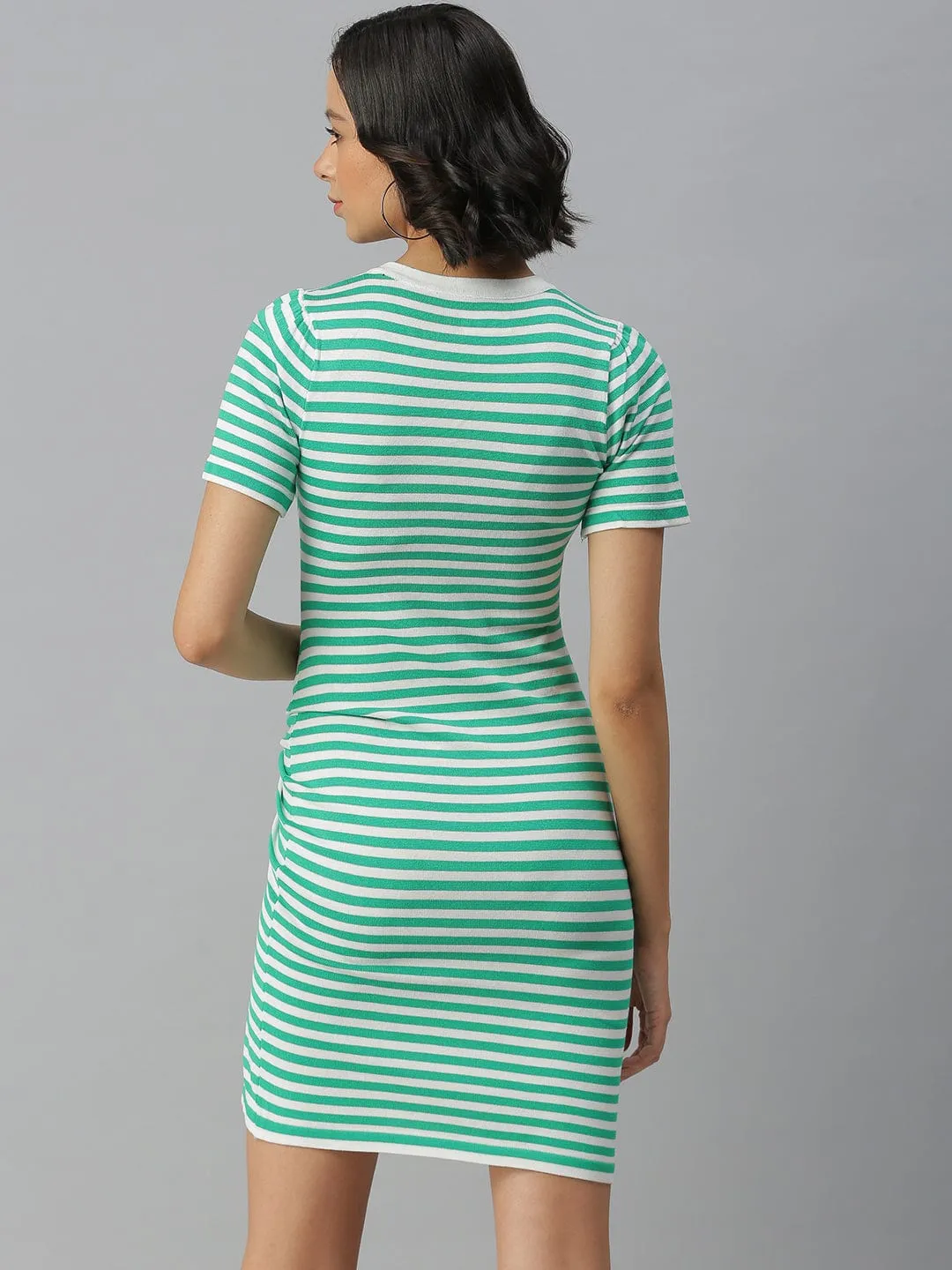 Women's V-Neck Striped Bodycon Green Dress Fashion-Forward Fit