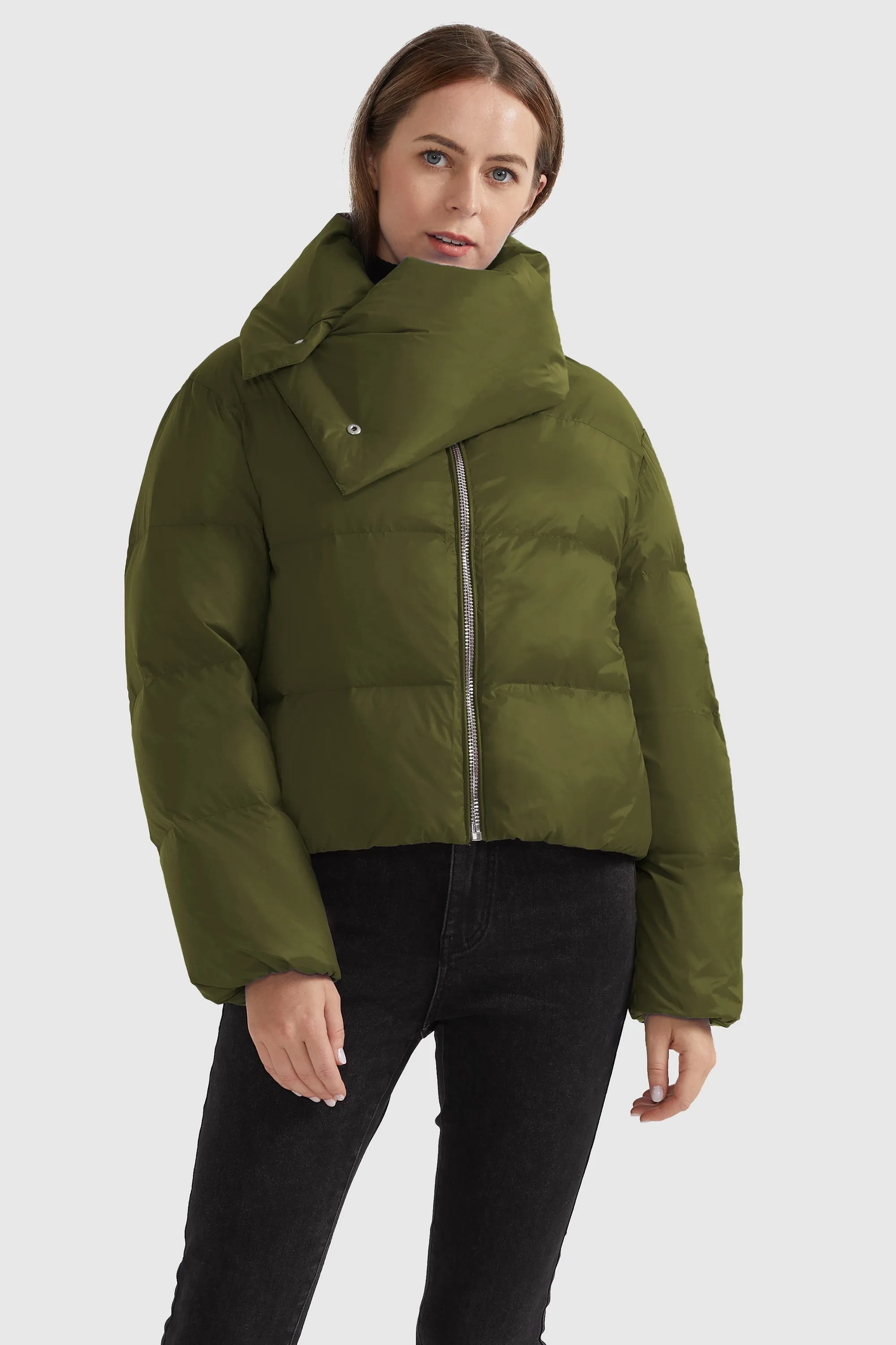 Stylish Puffer Down Coat with Thickened Collar snap closure Mesh Ventilation Panels