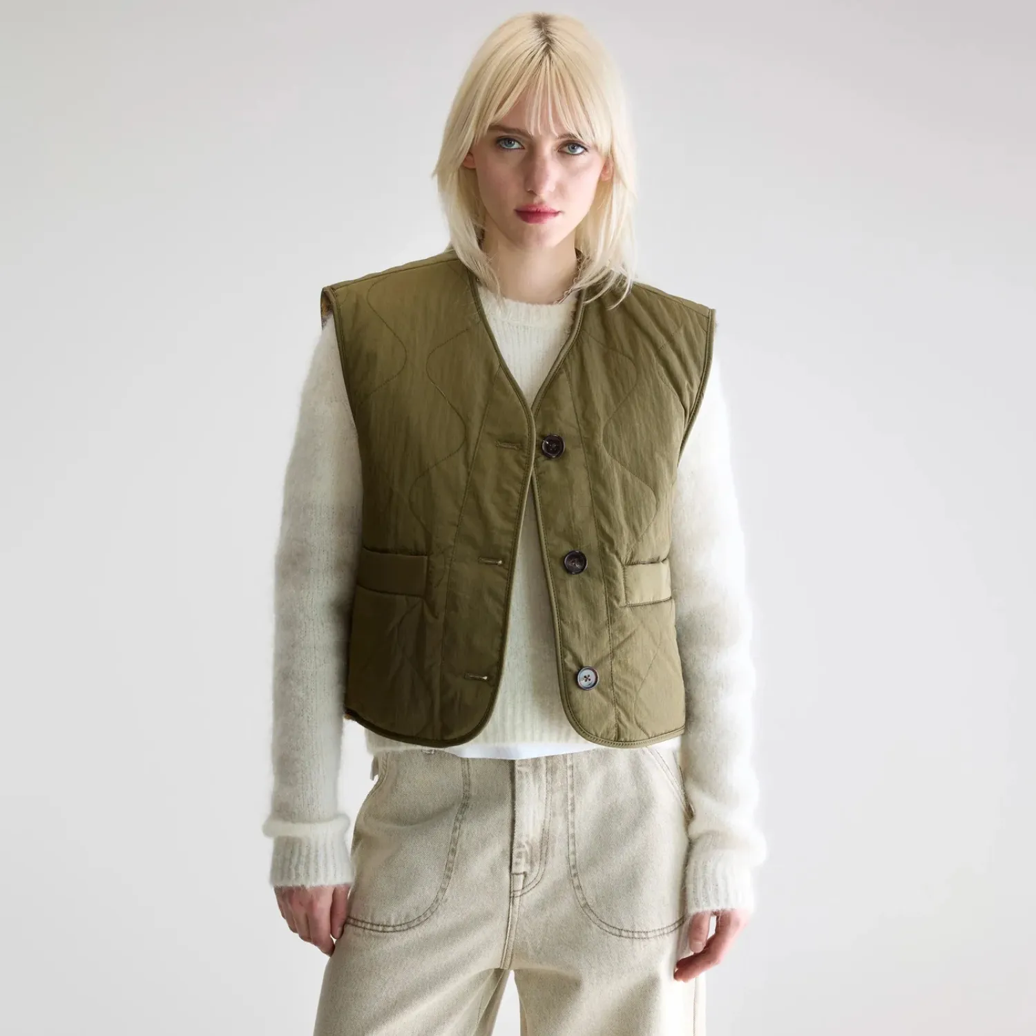 Eloise Sleeveless Jacket (Army) Ventilated Panels Ventilated Back