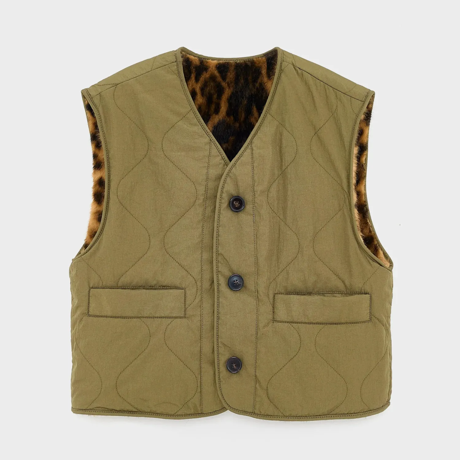 Quilted Stitching Windbreaker Style Eloise Sleeveless Jacket (Army)