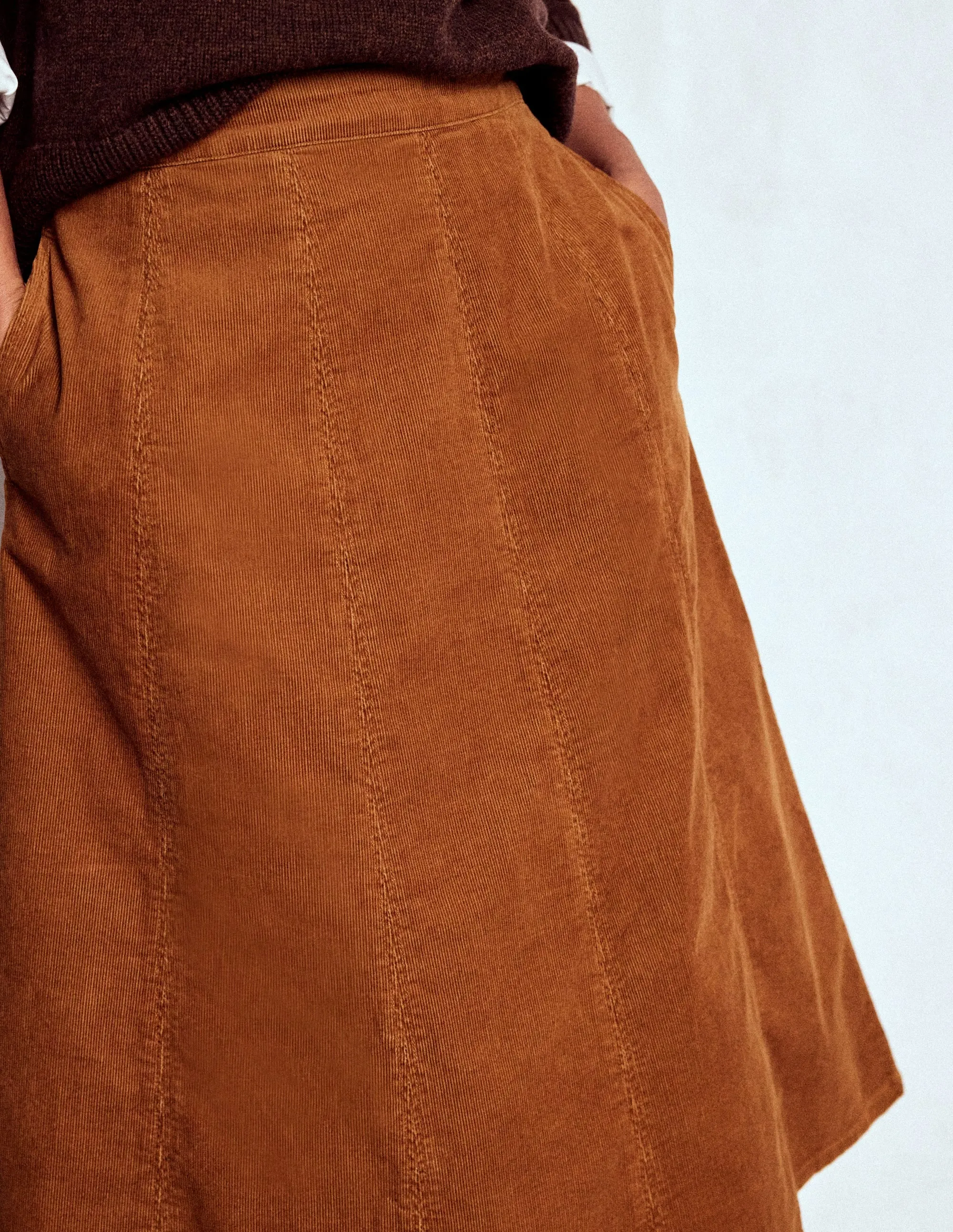 Simple Flow Joy Cord Midi Skirt-Ginger