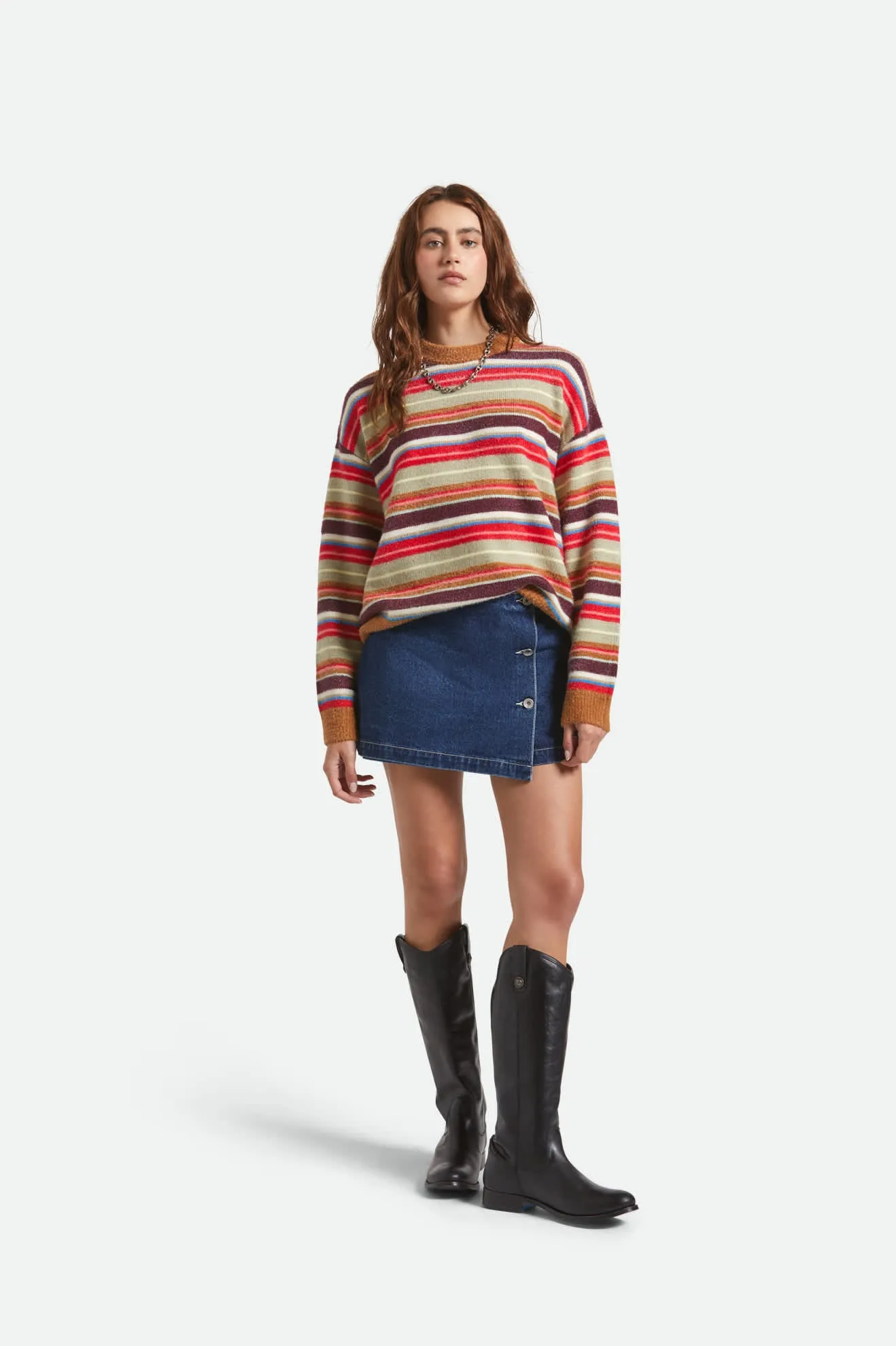 Cozy Crew Sweater - Multi Stripe Ergonomic Cut