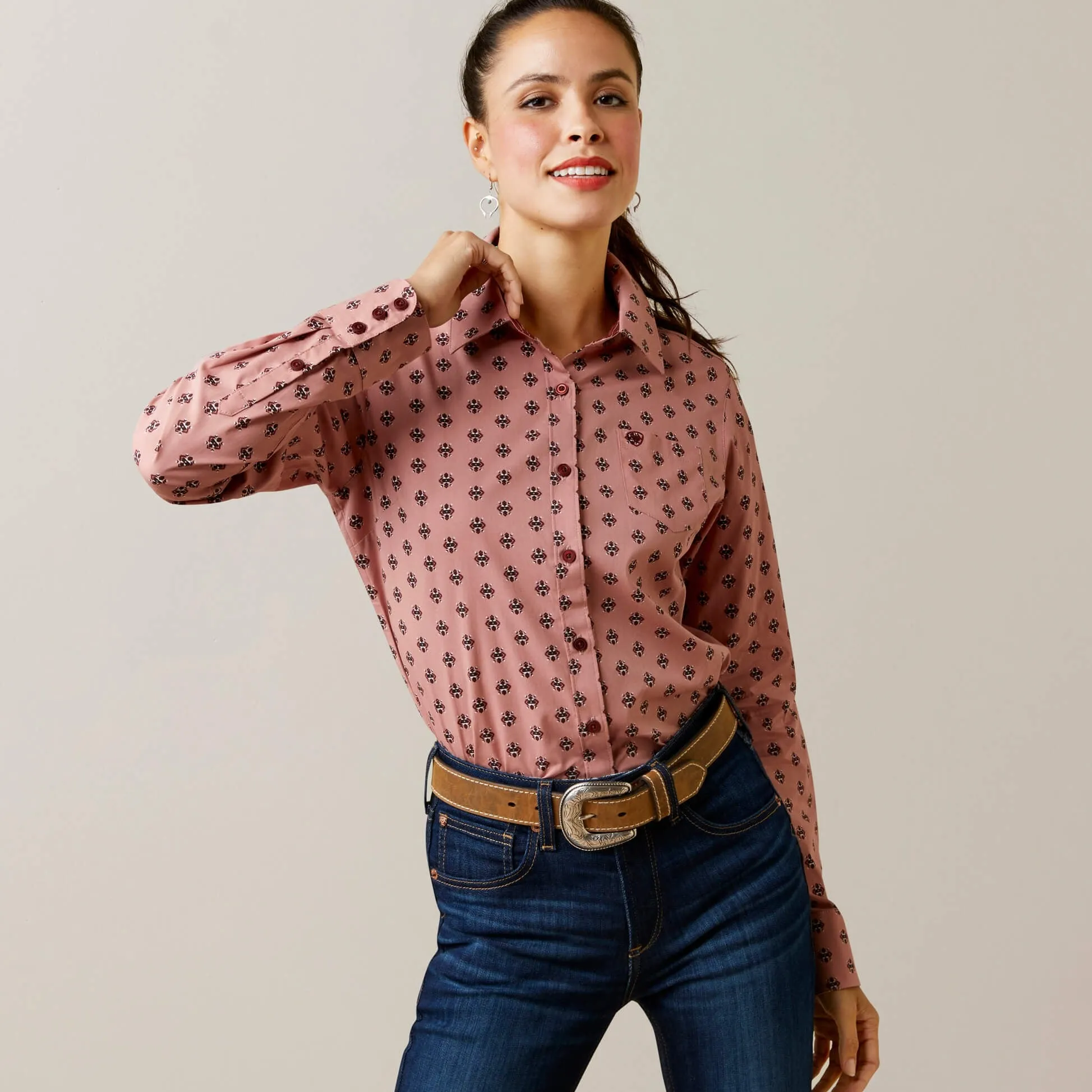 Ariat Women's Kirby Red River Geo Stretch Long Sleeve Button Down Shirt Fresh Style Holiday Style