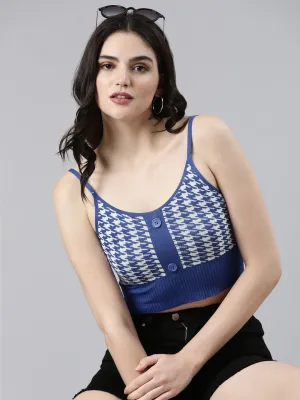 StretchComfortWeave Vintage Wash Women's Navy Blue Self Design Bralette Crop Top