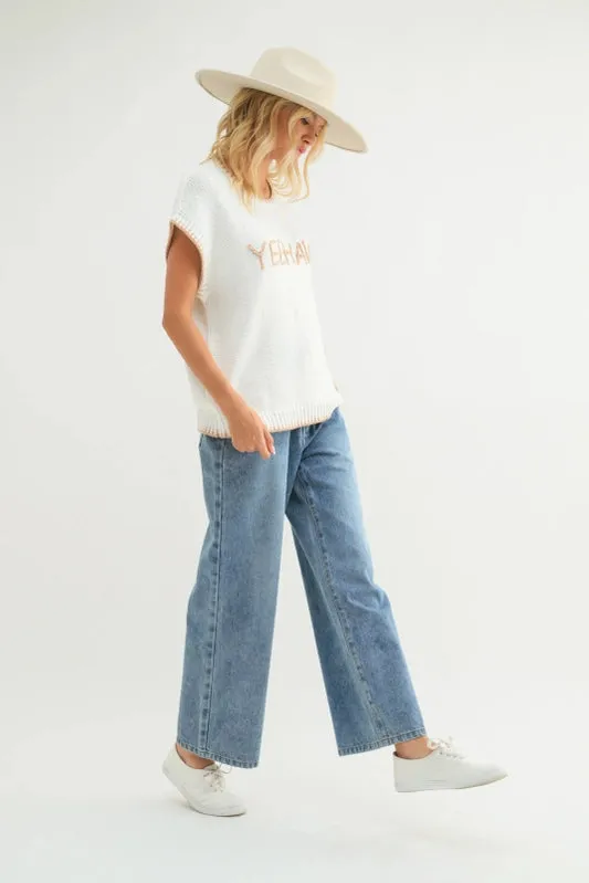 Women's "Yeehaw" Wordy Contrast Sweater in Cream Morning Chill Wrinkle resistant fabric