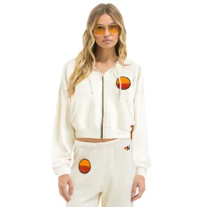 Sunset Patch Relaxed Cropped Zip Hoodie (Vintage White) Stylish Look Stylish Hoodie