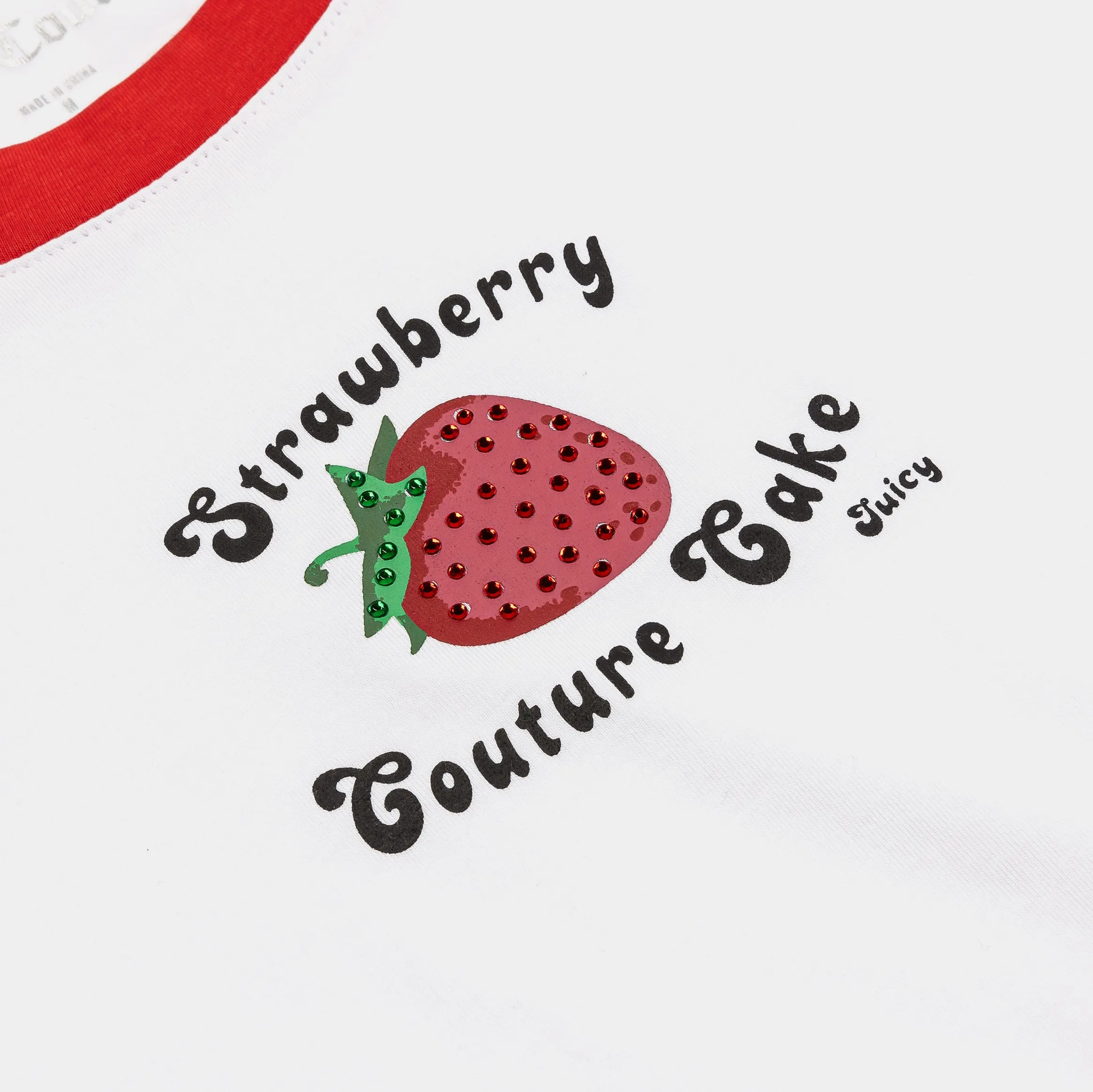 Strawberry Ringer Baby Tee Womens Short Sleeve Shirt (White/Red) QuickDrying Fiber FrictionResistantEdges