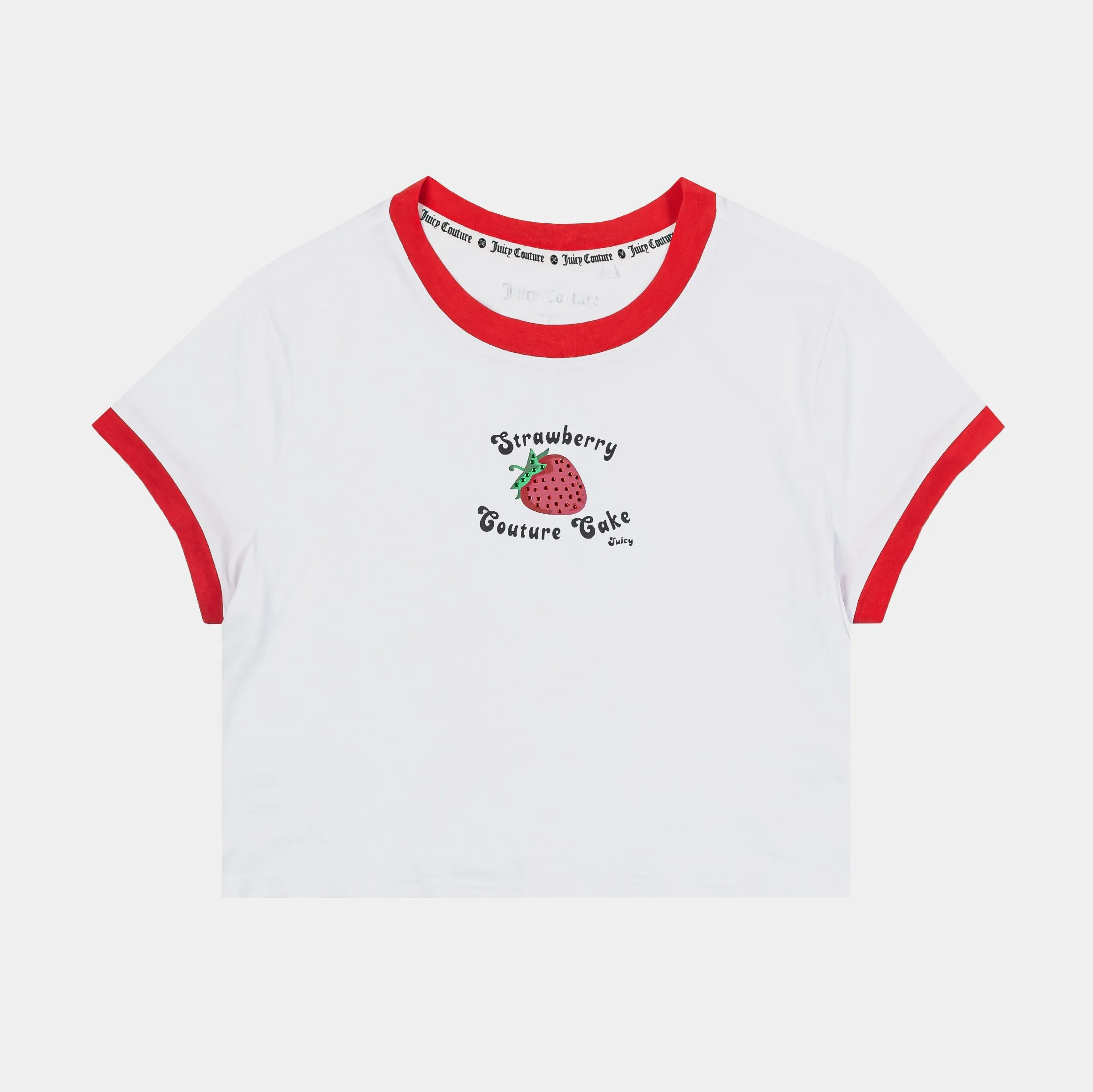 Classic Shirt Strawberry Ringer Baby Tee Womens Short Sleeve Shirt (White/Red)